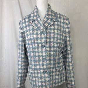 Chic Blue Plaid Women's Blazer